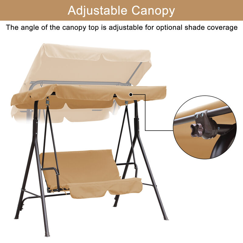 2-Seat Patio Swing Chair, Outdoor Canopy Swing with Adjustable Shade, Cushion, for Porch, Garden, Poolside, Backyard