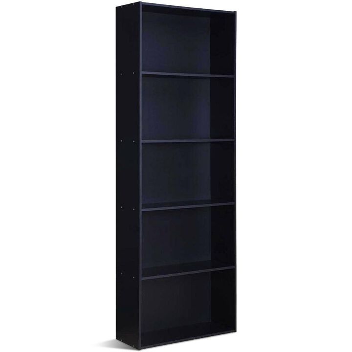 Modern 5-Shelf Bookcase in Wood Finish