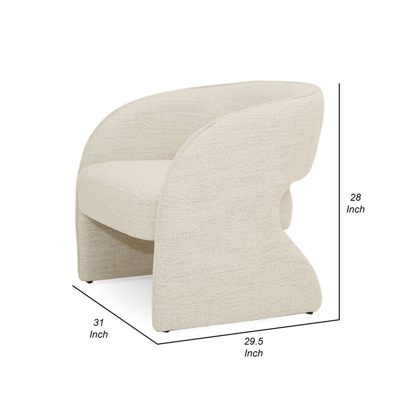 31 Inch Accent Chair, Cream Fabric, Curved Back, Round Arms, Plush Seat-Benzara