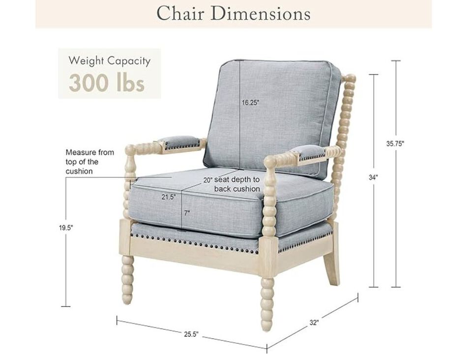 Accent Chair &ndash; Light Blue Farmhouse Armchair with Antiqued Wood Frame & Upholstery