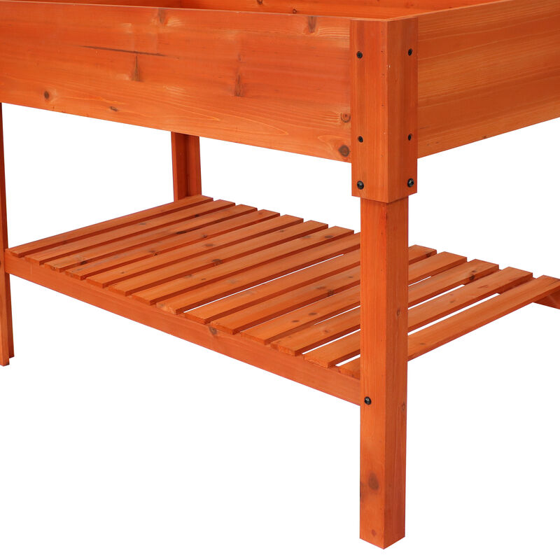 Sunnydaze 42" Raised Wooden Garden Bed with Lower Shelf