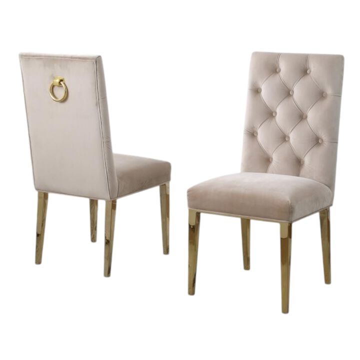 Beige Velvet Tufted Side Chair Set of 2