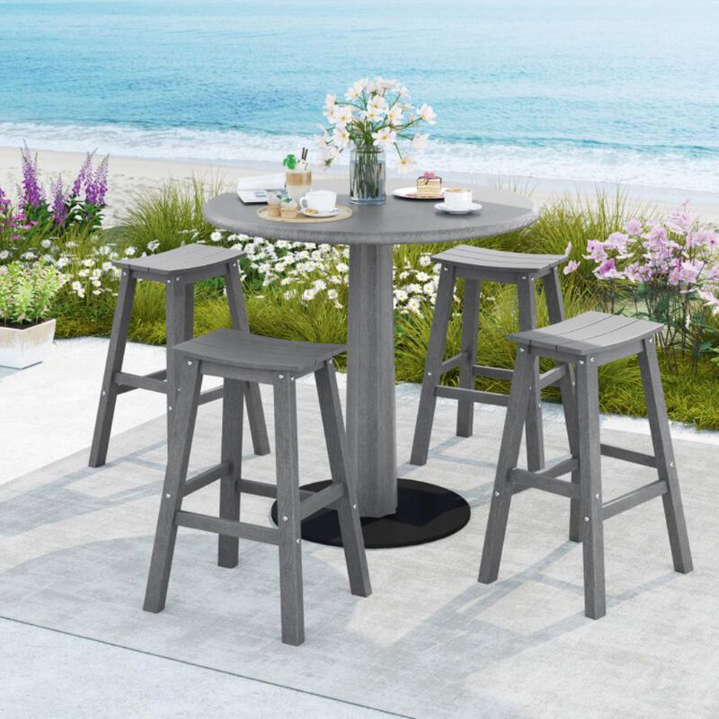 Hivvago 29 Inch HDPE Patio Bar Stool Set of 2 Armless Saddle Stools