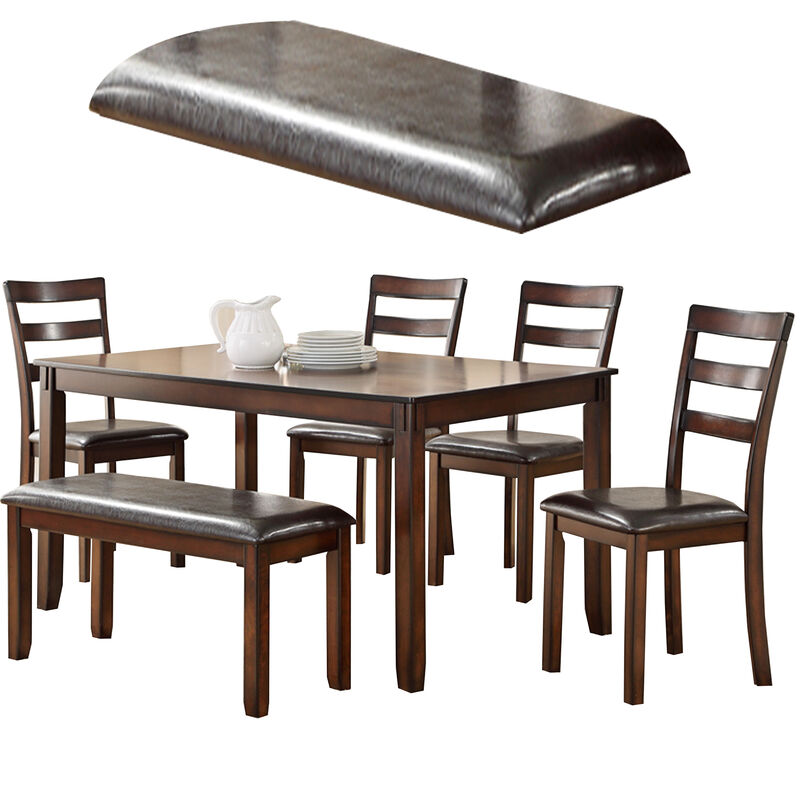 Rubber Wood 6 Pieces Dining Set In Brown - Benzara