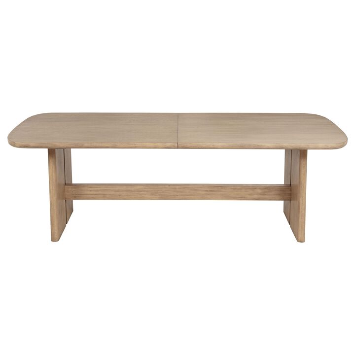 Lno Dining Table, 92-110 Inch Extendable Leaf Top, Oak Beige Hardwood - Benzara