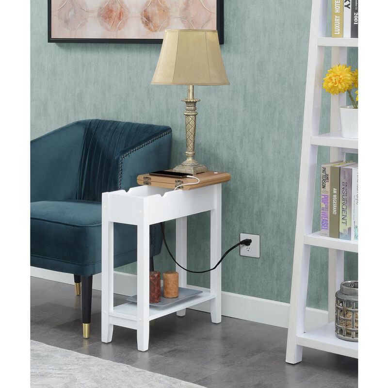 Convenience Concepts American Heritage Flip Top End Table With Charging Station, Driftwood/White