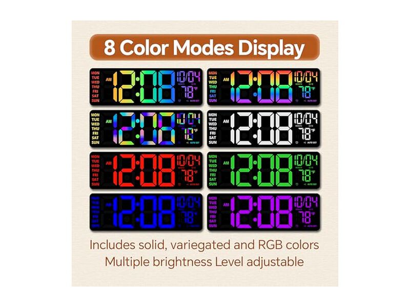 RGB LED Digital Color Display Night Wall Clock 16 Inch Glow In Dark image number 2