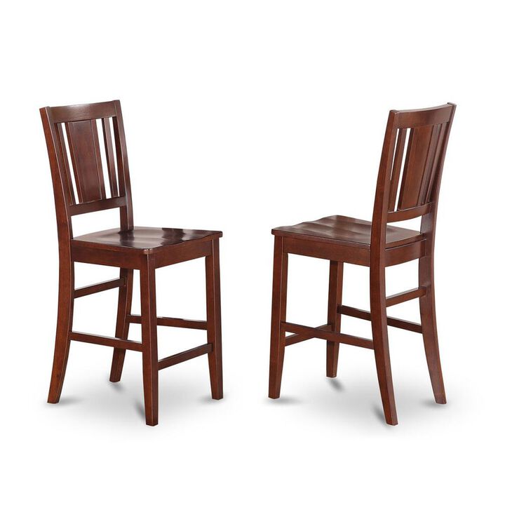 East West Furniture Buckland  Counter  Height  Dining  room  Chair  with  Wood  Seat  in  Mahogany  Finish,  Set  of  2