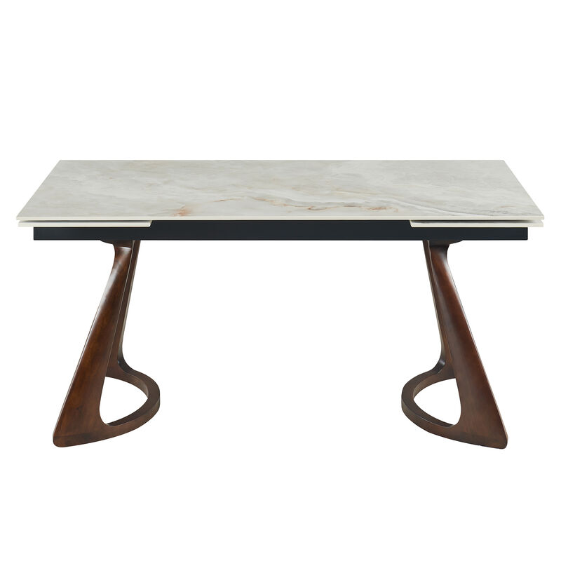 Retractable Imitation Sintered stone Table,Heat Resistant Scratch proof Heavy Duty Carbon,Dark Walnut Solid Wood Base image number 0