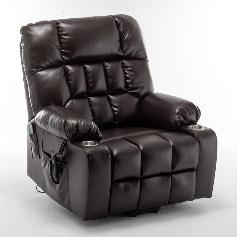 Leather Lift Recliner with Heat and Massage Lift Sofa Chair with 2 Pockets, 2 Cup Holder, 2 Remote image number 3