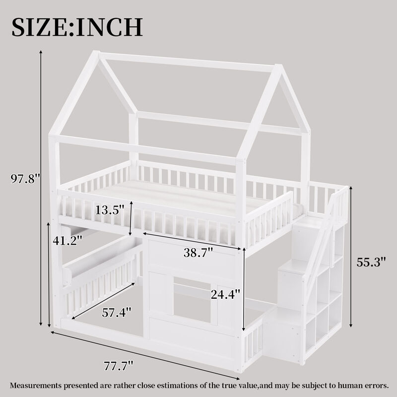 Merax Full Size White Wooden House Bed with Built-in LED Shelf Light image number 4