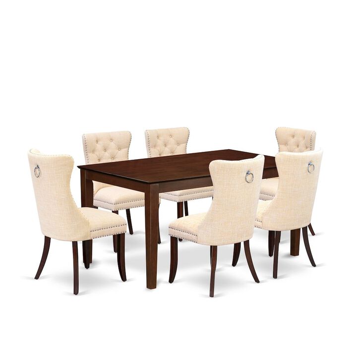 7 Piece Dining Room Furniture Set Consists of a Rectangle Solid Wood Table