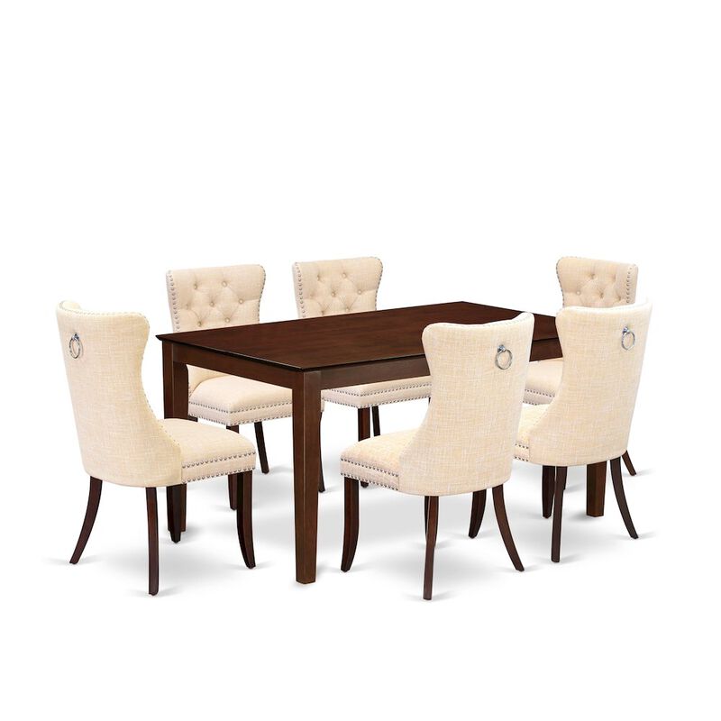 7 Piece Dining Room Furniture Set Consists of a Rectangle Solid Wood Table