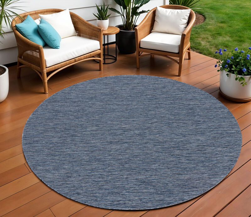 HomeRoots 8' Navy Blue And Ivory Round Geometric Indoor Outdoor Area Rug image number 1