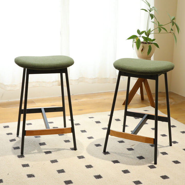 Modern Set of 2 Bar Stools Comfortable Stylish Counter Height and Bar Height Bar Stools, Soft Fabric Upholstered, Backless for Kitchen, Dining Room Bar Chairs