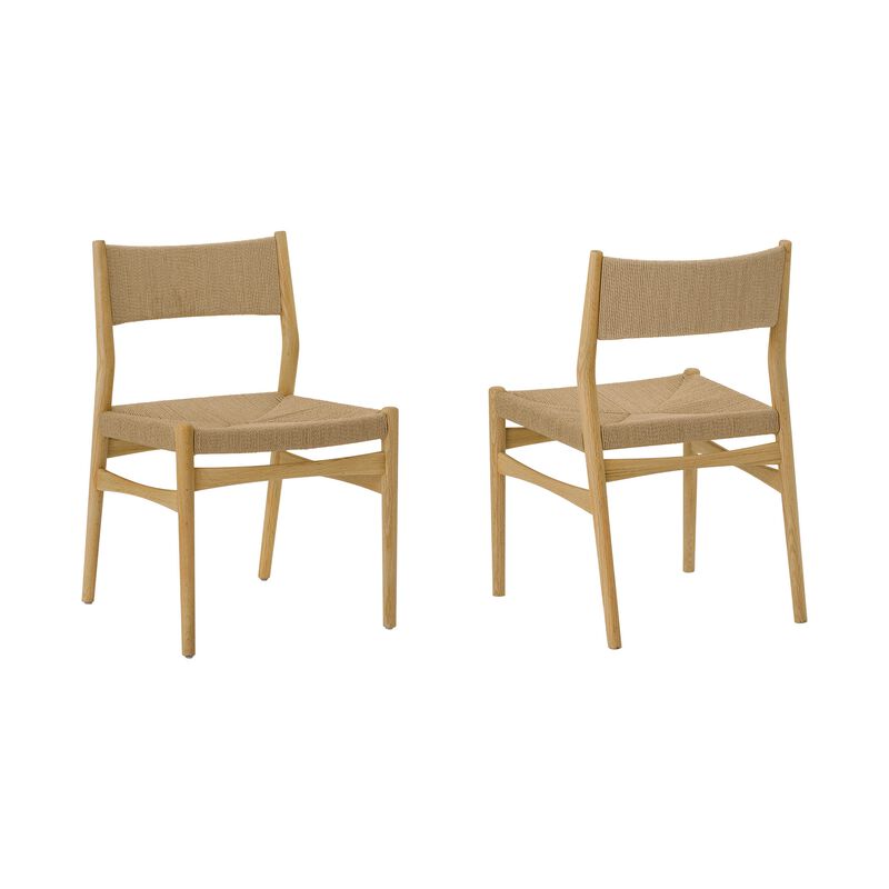 Rie Dining Side Chair Set of 2, Danish Inspired Backrest, Brown Woven