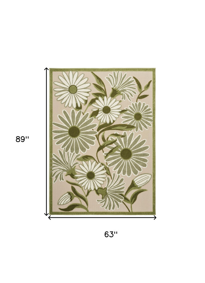 HomeRoots 5' X 8' Ivory And Green Floral Indoor Outdoor Area Rug image number 6