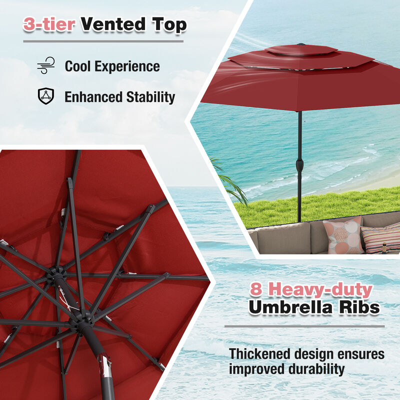 3-Tier Patio Umbrella with Push Button Tilt and Vented Canopy for Outdoor Shade