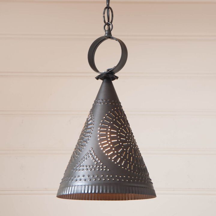 Madison Witch's Hat Pendant In Kettle Black Punched Tin
