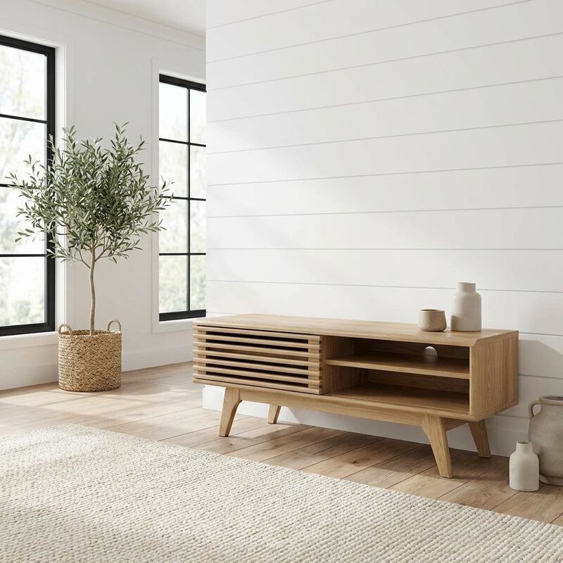 Wooden Brown TV Stand with 48-Inch Width and Sleek Design image number 3