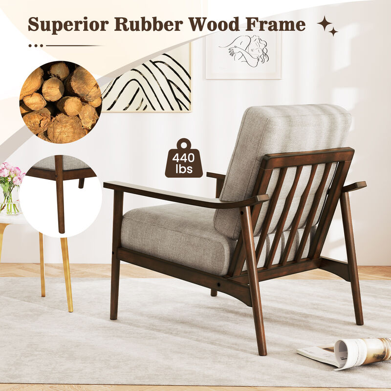Rubber Wood Frame Modern Accent Chair with Armrests for Living Room Decor