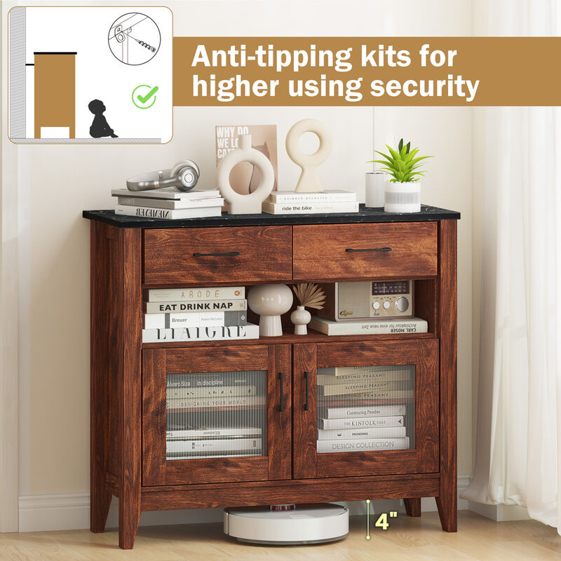 Coffee Bar Storage Cabinet with Open Shelf and Dual Drawers – Compact Sideboard