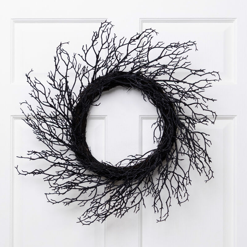 Black Twig Artificial Halloween Wreath  24-Inch  Unlit image number 1