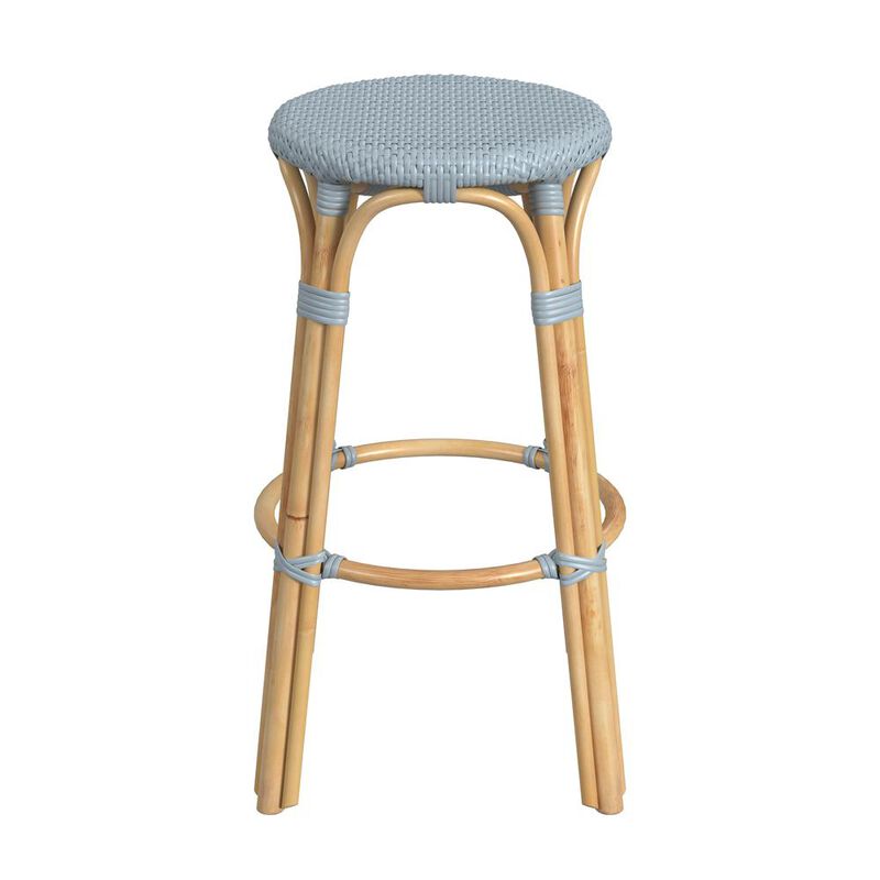 Butler Specialty Tobias Round Rattan 30 Bar Stool, Baby Blue