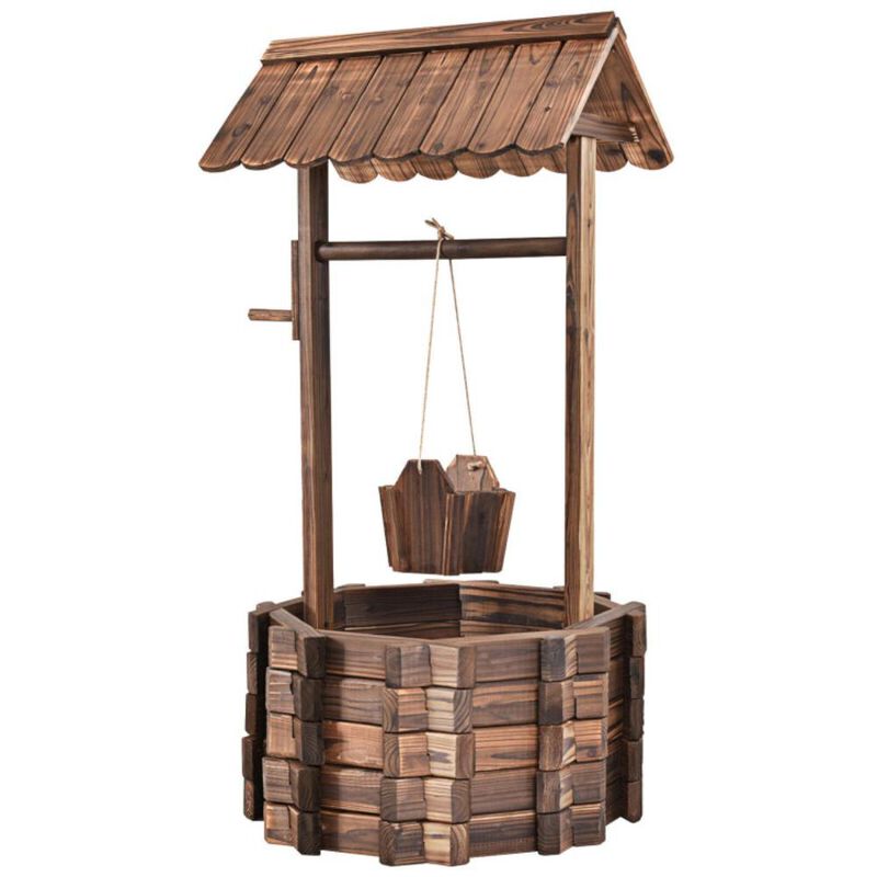 Hivvago Outdoor Wooden Wishing Well Planter Bucket