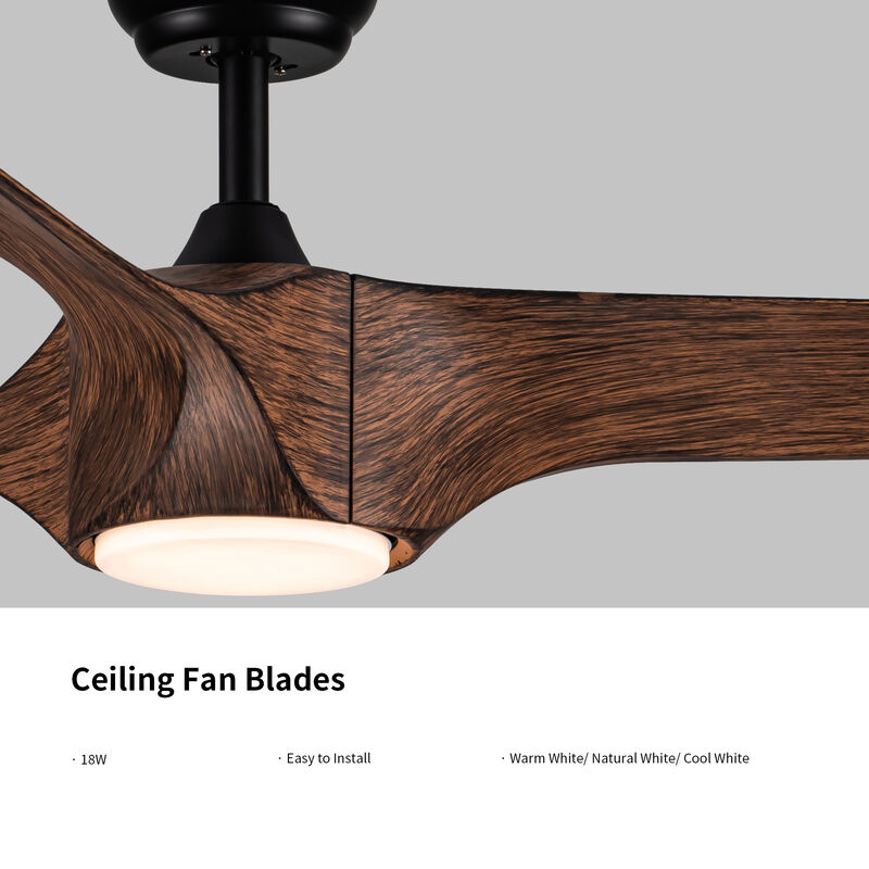 56 Inch Integrated LED Ceiling Fan with Remote, Brown Wood Grain ABS Blades, 6 Speed Ceiling Fan image number 5