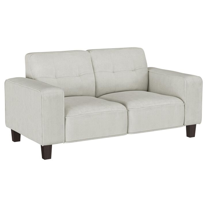 Dero Loveseat, 58 Inch, Light Gray Faux Corduroy, Modern Track Arms - Benzara