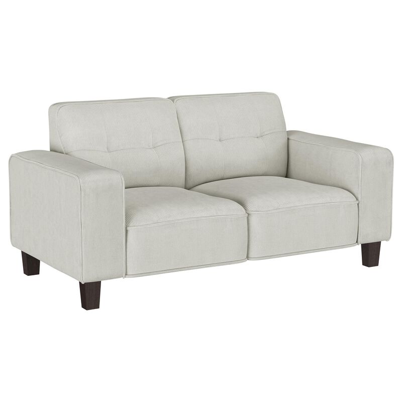 Dero Loveseat, 58 Inch, Light Gray Faux Corduroy, Modern Track Arms - Benzara