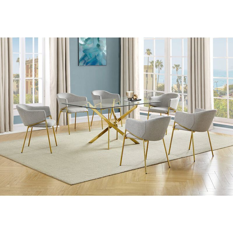 Best Quality Furniture 7Pc Rectangle Glass Dining Table With 6 Gray Side Chairs