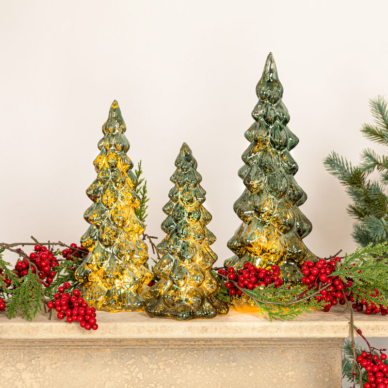 Glass Christmas Trees with LED, Green, Set of 3 image number 1