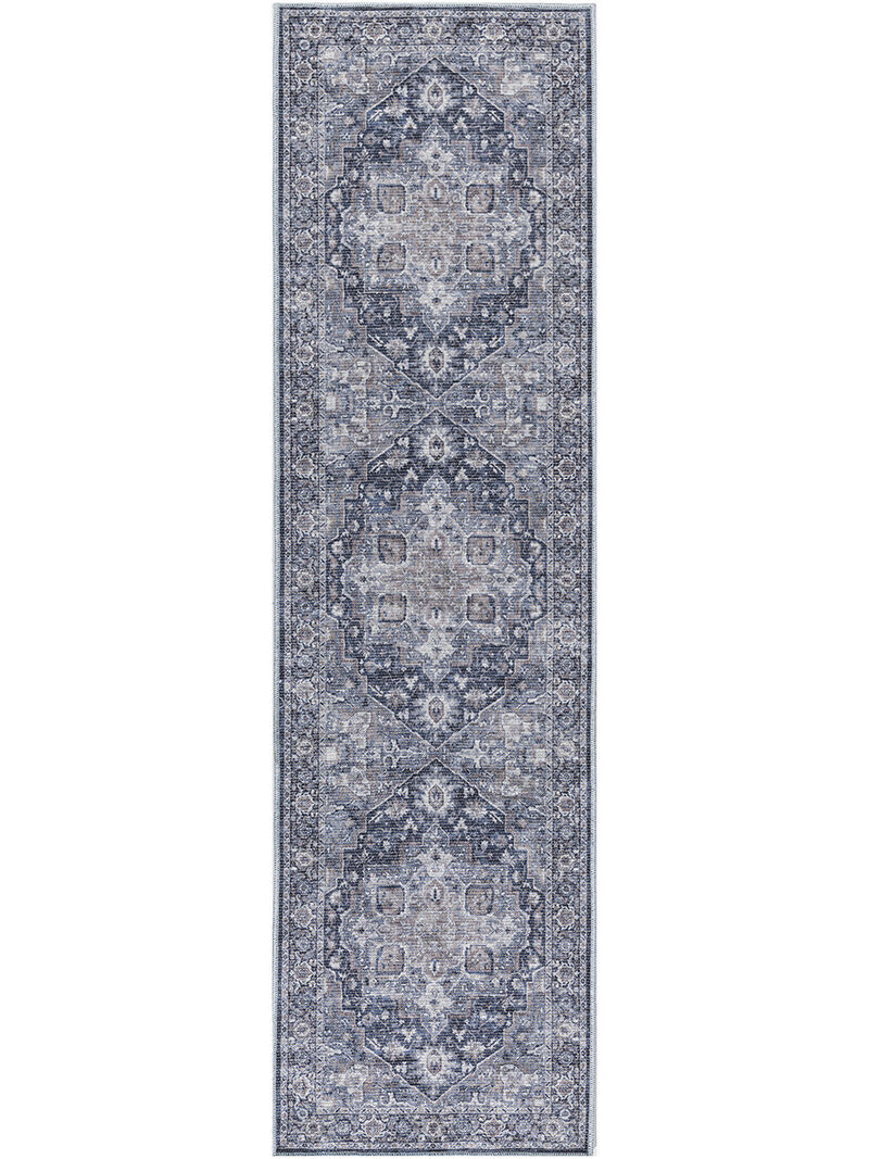 Machine Washable Series 1 SR101 Ivory/Navy 2'2" x 10' Rug image number 0