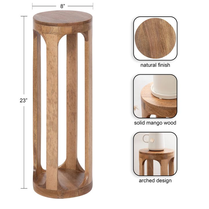 Kate and Laurel Dahl Wooden Round Drink Table, 12 x 23, Natural Brown, Transitional Boho Circle Wood Accent Pedestal Table for L