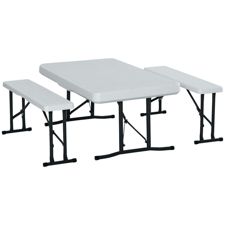 Outsunny 40" Folding Picnic Table Set, 2 Benches, 3-Piece Outdoor German Style Biergarten Foldable Beer Table, Lightweight Plastic, White