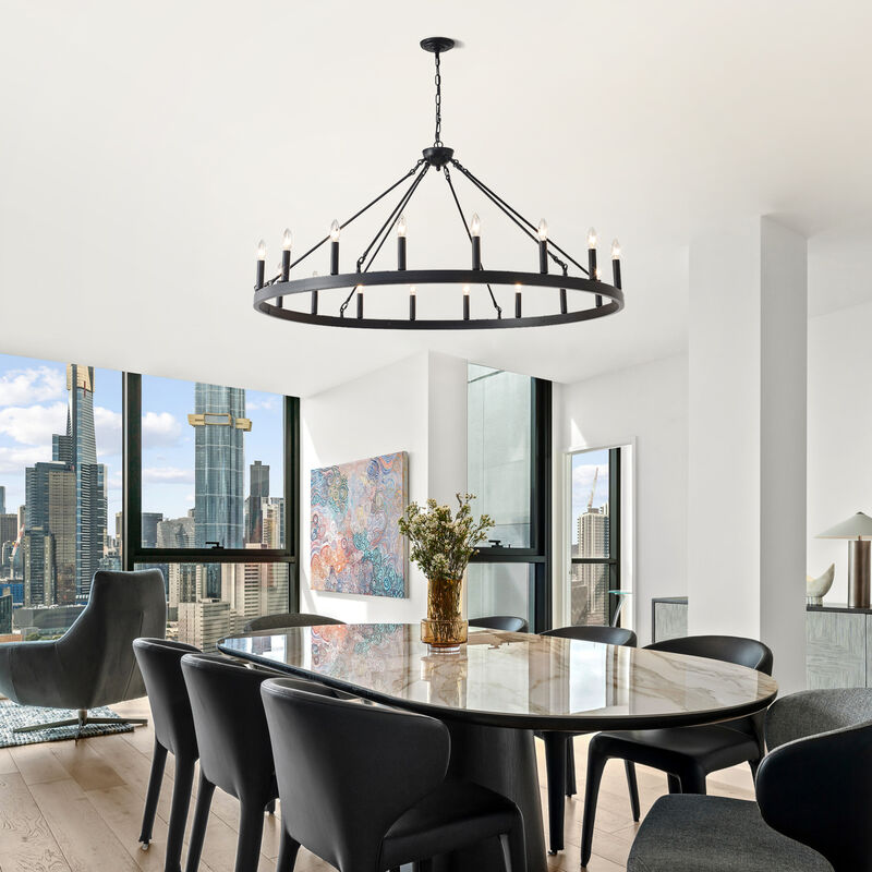 ELEMENT ACE 18-Light Adjustable Hanging Height Wagon Wheel Ceiling Chandelier for Dining Room Kitchen Island Living Room Bar and Indoor Home Decor image number 7