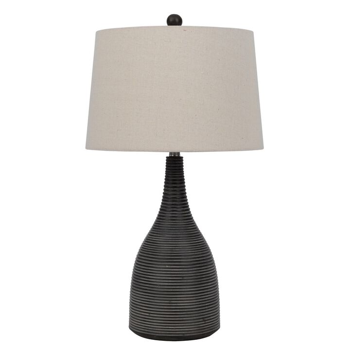 29 Inch Classic Table Lamp, Textured Lined Body, Ceramic, Charcoal Black - Benzara