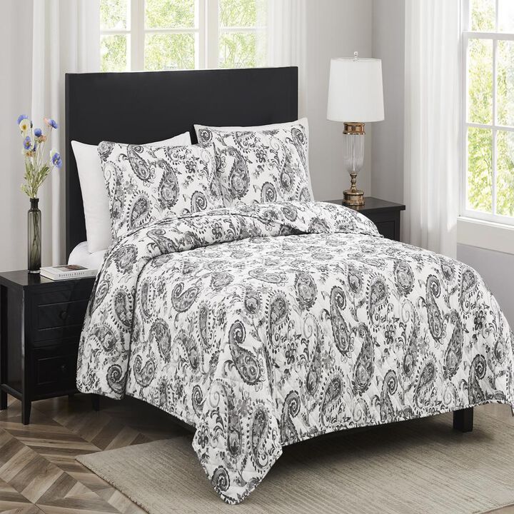 RT Designers Collection Melrose Bromley 3-Pieces Elegant Stitched Quilt Set OB Queen Multicolor