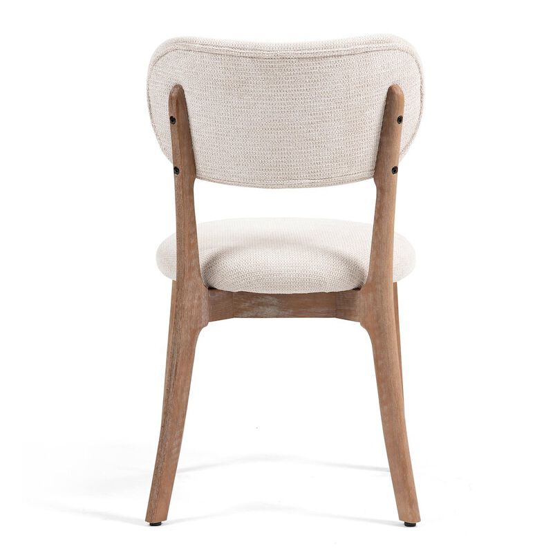 Glamour Home Set of 2 Bernardo Beige Washed Woven Fabric Dining Chair with Natural Wood Legs