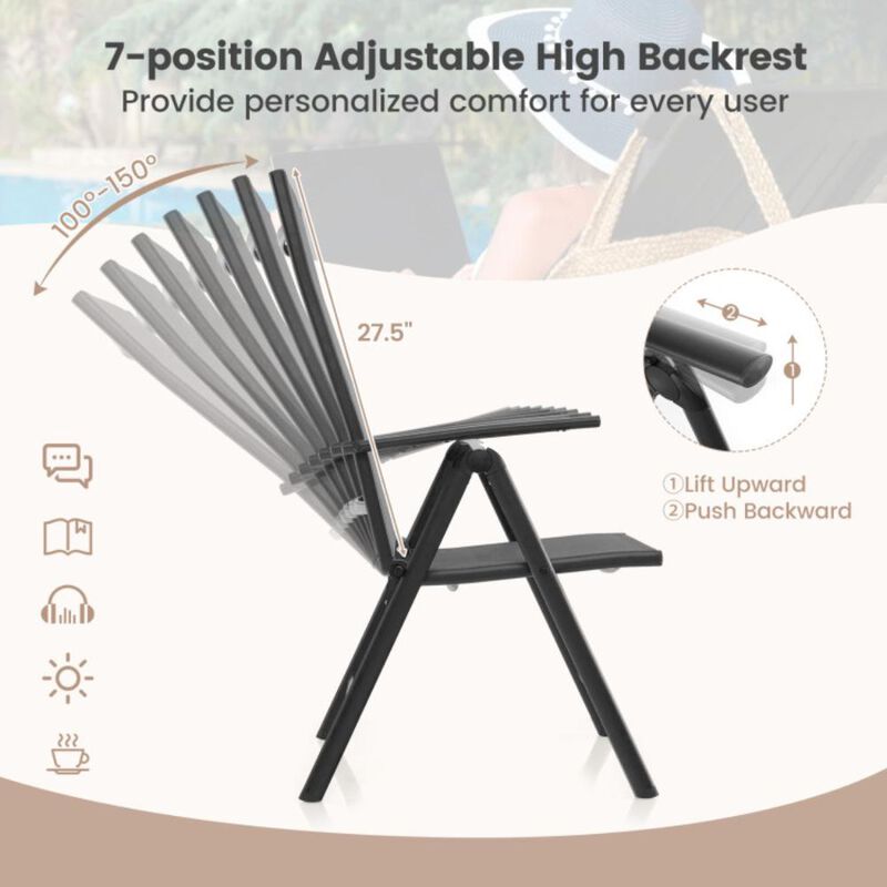 Hivvago 1 Piece Patio Folding Dining Chairs with 7-Level Adjustable High Backrest