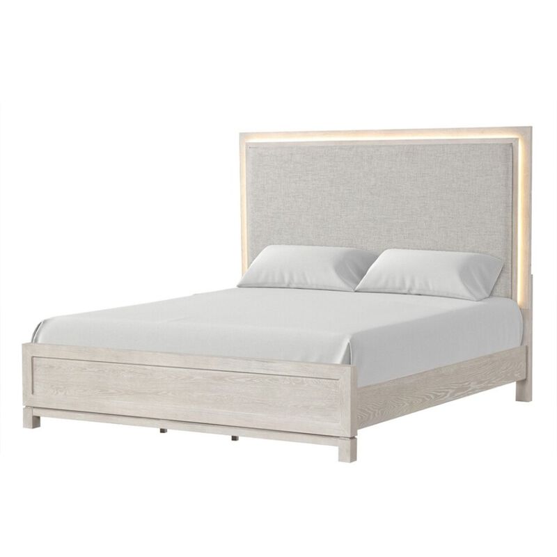 Queen Bedroom Set in Weathered Gray Wood with White & Silver Accents &ndash; 3 Piece Set with 2 Nightstands image number 2