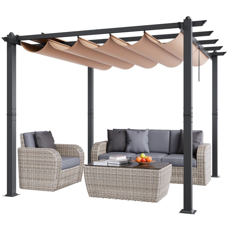 Outdoor Retractable Pergola with Sun Shade Canopy Aluminum