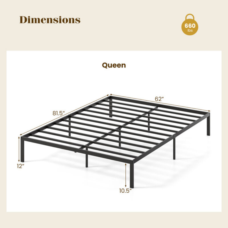 Heavy Duty Metal Bed Frame with Steel Slats &ndash; Durable Mattress Support Platform image number 2