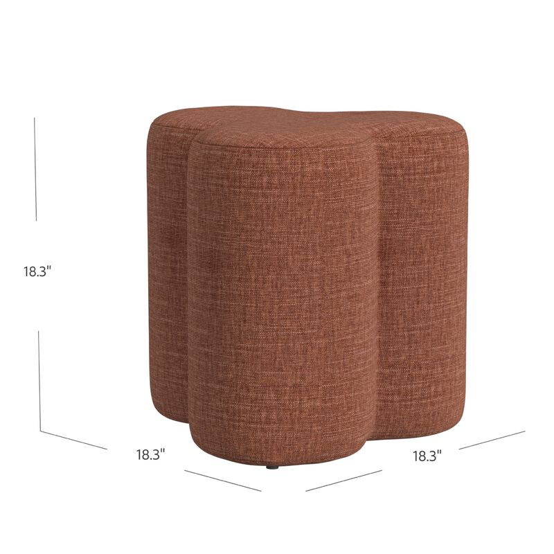 Ace Accent Ottoman with Clover Shape in Rust Orange Chenille, 18 Inch