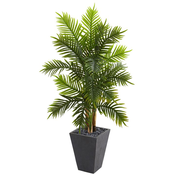 HomPlanti 5.5 Feet Areca Palm Artificial Tree in Slate Finished Planter (Real Touch)