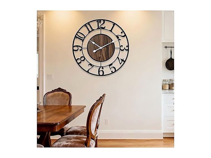 Large Metal Wall Clock 24 Inch Retro Decor Silent Non Ticking Battery Operated image number 3