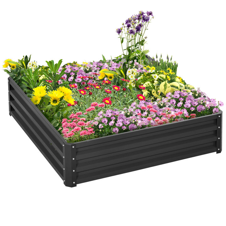 Outsunny Galvanized Raised Garden Bed, 4' x 4' x 1' Metal Planter Box, for Growing Vegetables, Flowers, Herbs, Succulents, Gray