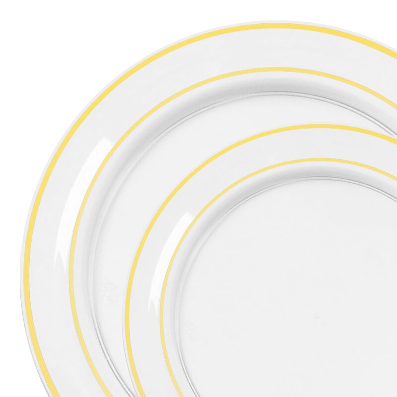Clear with Gold Edge Rim Plastic Dinnerware Value Set (120 Sets) image number 9